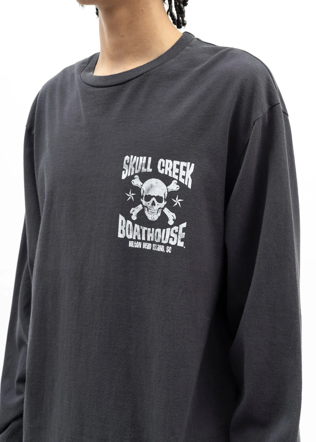 GALLERY DEPT. SKULL CREEK L/S TEE/BLK Glitter skull surf long sleeves, washed black S-XL, genuine development, correct version, garment dyed, washed and distressed, printing has a full sense of distress